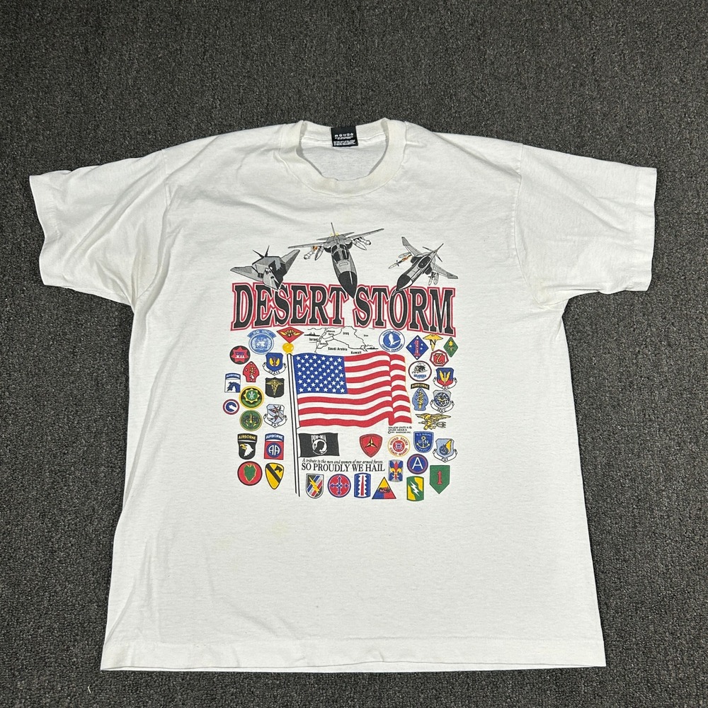 Vintage 1991 Desert Storm T Shirt XL White Screen Stars Best Single Stitch USA
